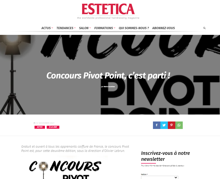 article concours pivot point Estetica